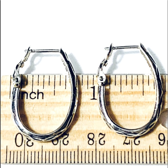 Oval Sterling Silver Hoop Earrings - Picture 3 of 5